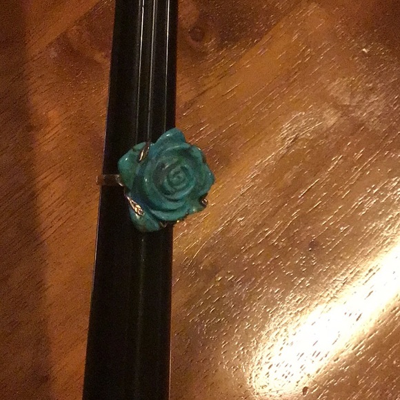 GORGEOUS 925 STAMPED ROSE πΉ FLOWER TURQUOISE RING - Picture 1 of 6